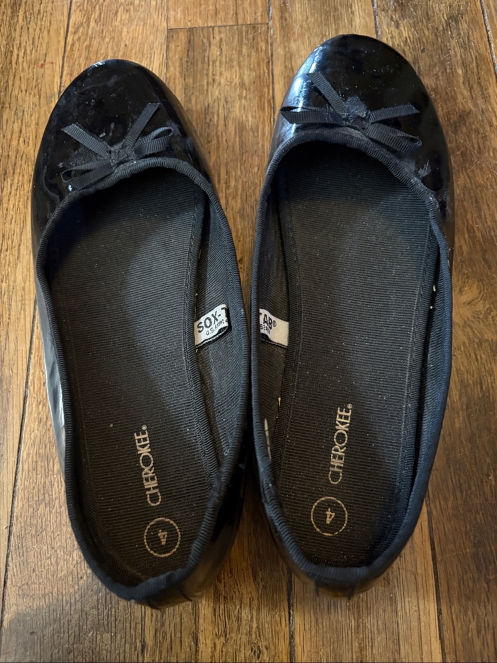 Cherokee Black Patent Ballet Flats with Bow Accent